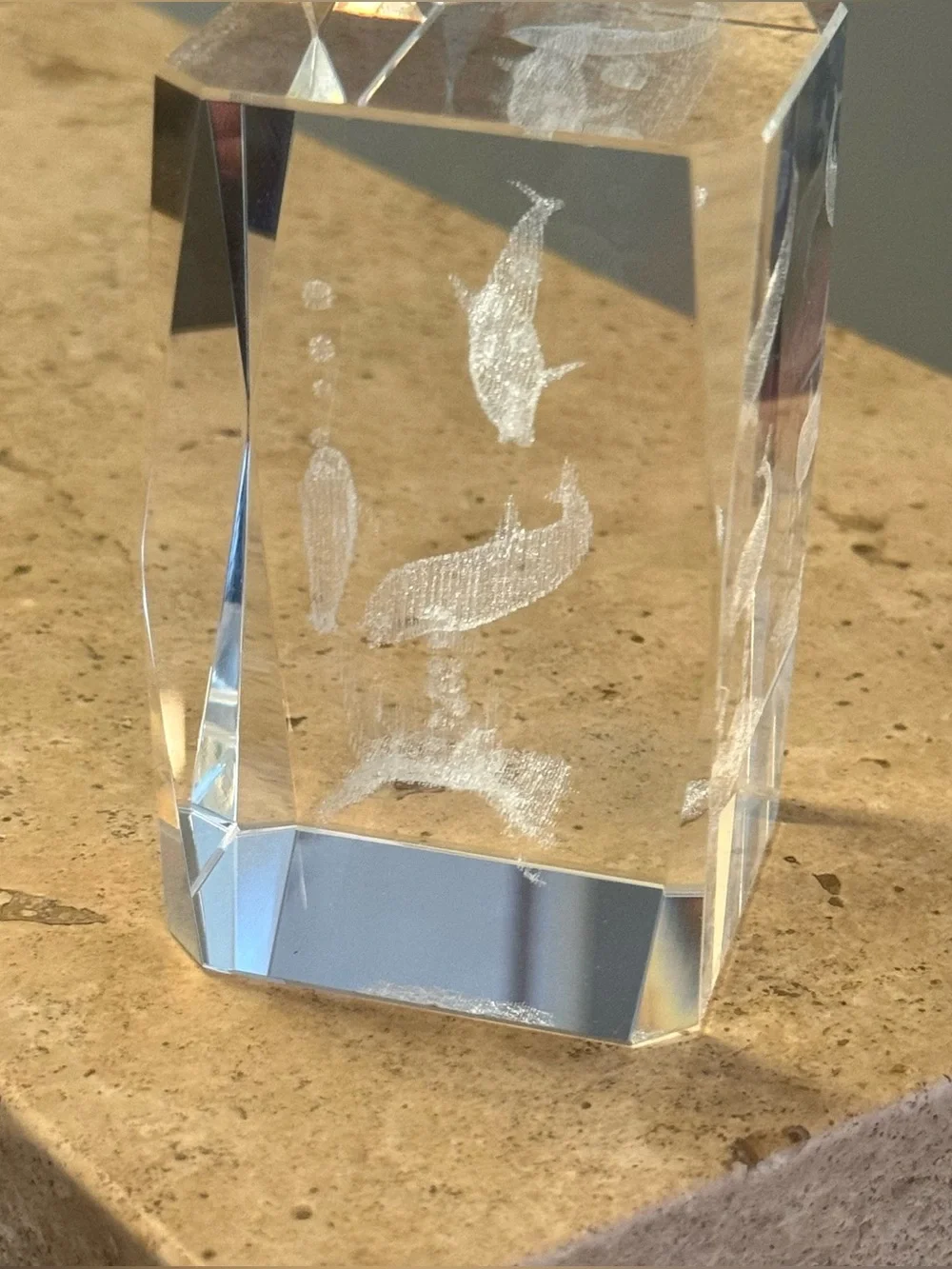 Vintage 3D Laser Etched Crystal Dolphin Glass Paperweight Decor